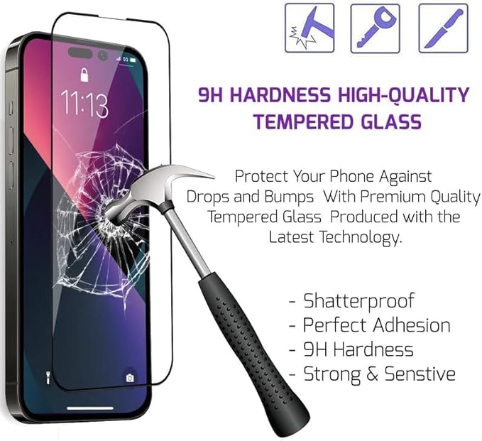For iPhone (2-Pack)  Screen Protector , Bubble-and-Dust-Free iPhone HD Tempered Glass, Durable and Drop-Proof with 9H Hardness, Easy Installation.