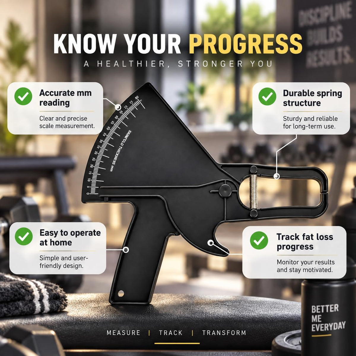 Manual Skinfold Body Fat Caliper – Black, Measurement Tool