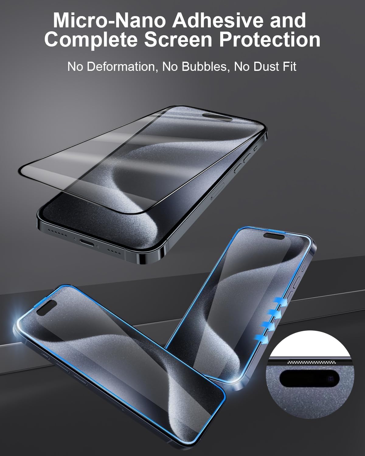 For iPhone (2-Pack)  Screen Protector , Bubble-and-Dust-Free iPhone HD Tempered Glass, Durable and Drop-Proof with 9H Hardness, Easy Installation.