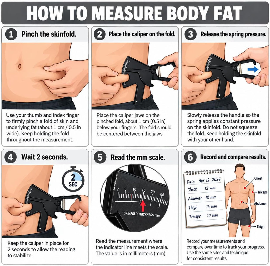 Manual Skinfold Body Fat Caliper – Black, Measurement Tool