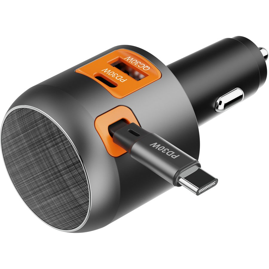 🔌 ACDC 60W 3-in-1 Car Charger with 70 mm Retractable Cable (PD + Dual Ports)