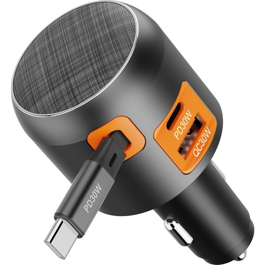 🔌 ACDC 60W 3-in-1 Car Charger with 70 mm Retractable Cable (PD + Dual Ports)