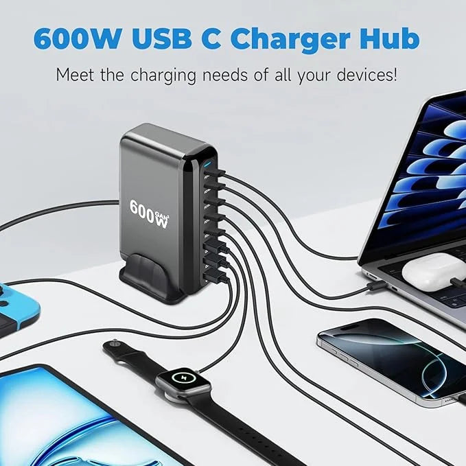 ⚡ ACDC 600W GaN Fast Charging Station — USB-C PD Desktop Charger for Phones & Laptops