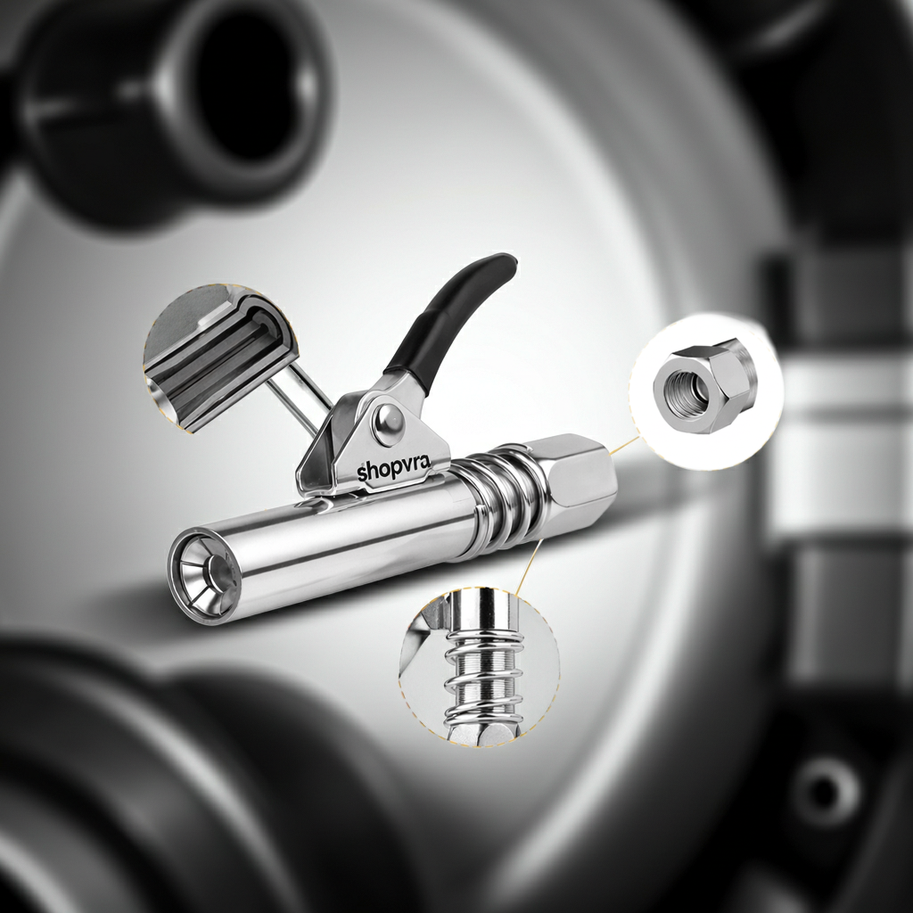Universal Grease Gun Coupler – Quick Release Locking Grease Nozzle Heavy Duty Connector