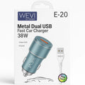 ACDC 38W Dual Port USB Car Charger with USB-C Cable – PD 20W + QC 3.0 18W